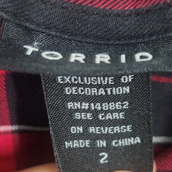 Torrid Red and Black Plaid Button Down Long Sleeve Top Womens Plus Size 2X Fall - Picture 4 of 4